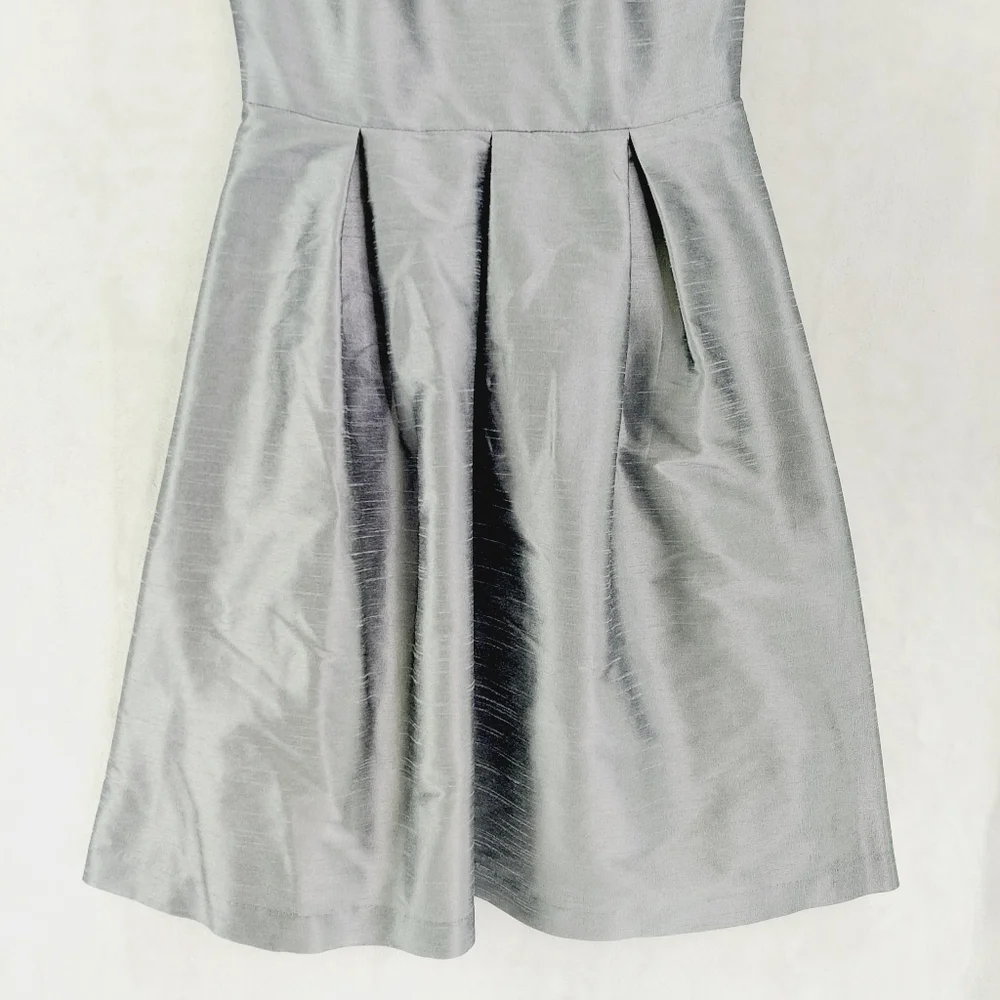 ALFRED SUNG Silver Polyester Sleeveless A-Line Knee Length Party Dress 3996